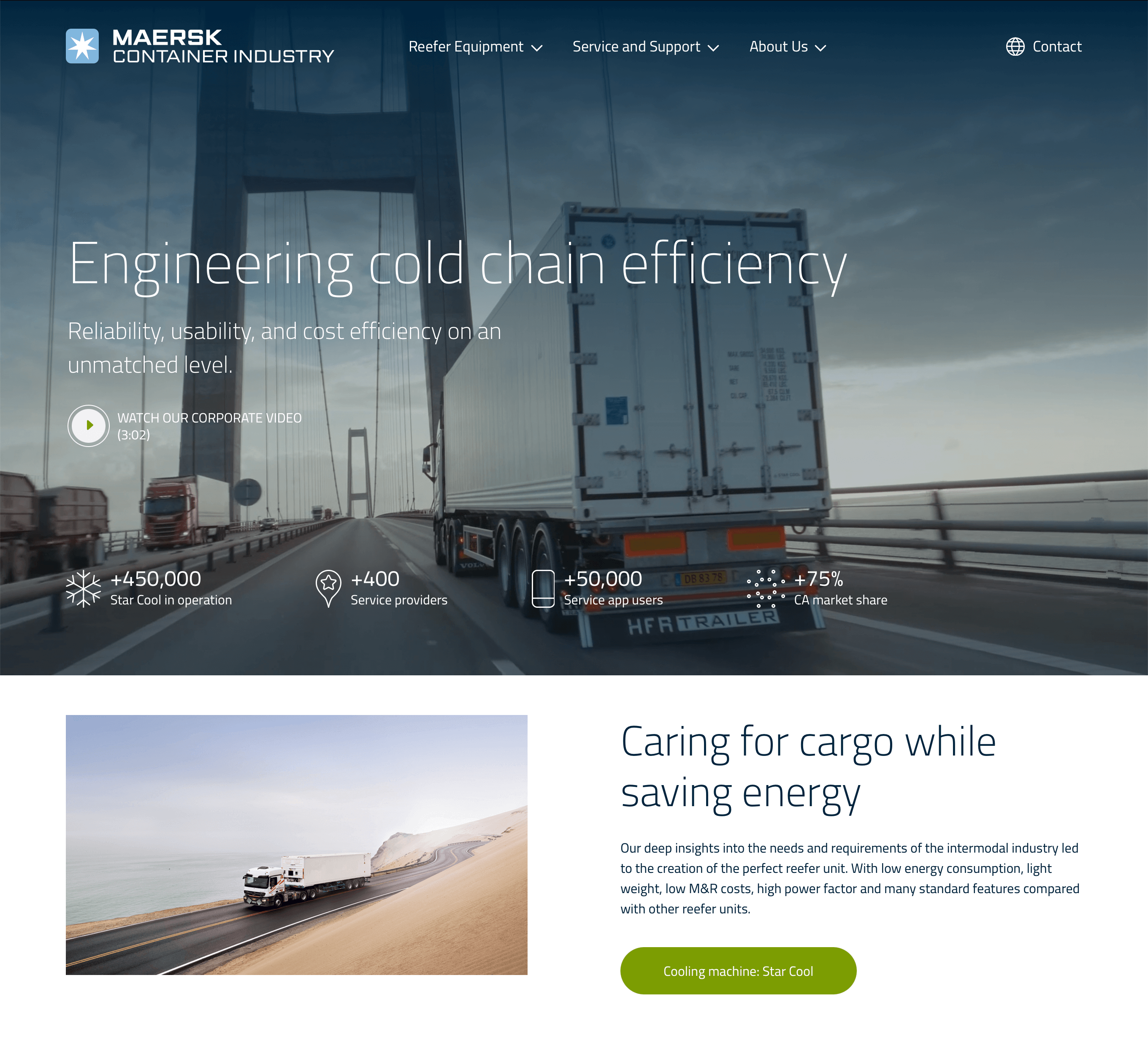 Screenshot af Maersk Container Industry websitet