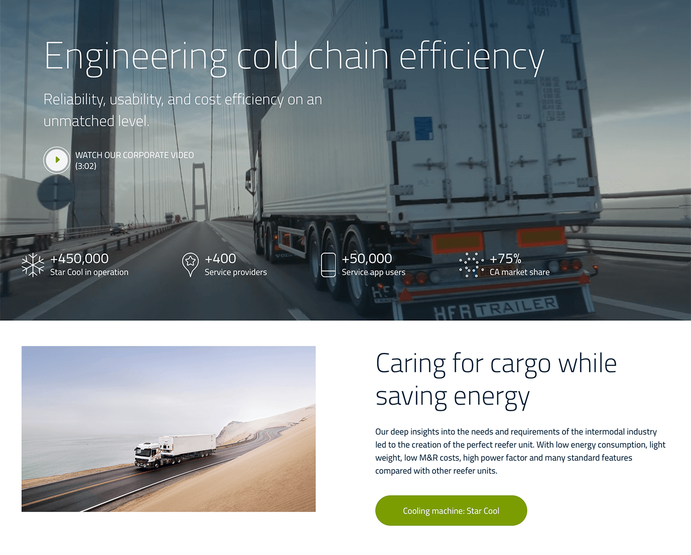 Screenshot af Maersk Container Industry websitet, der viser forsiden